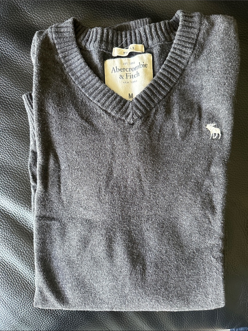Abercrombie & Fitch Men's Cashmere Blend Charcoal V-Neck Sweater
